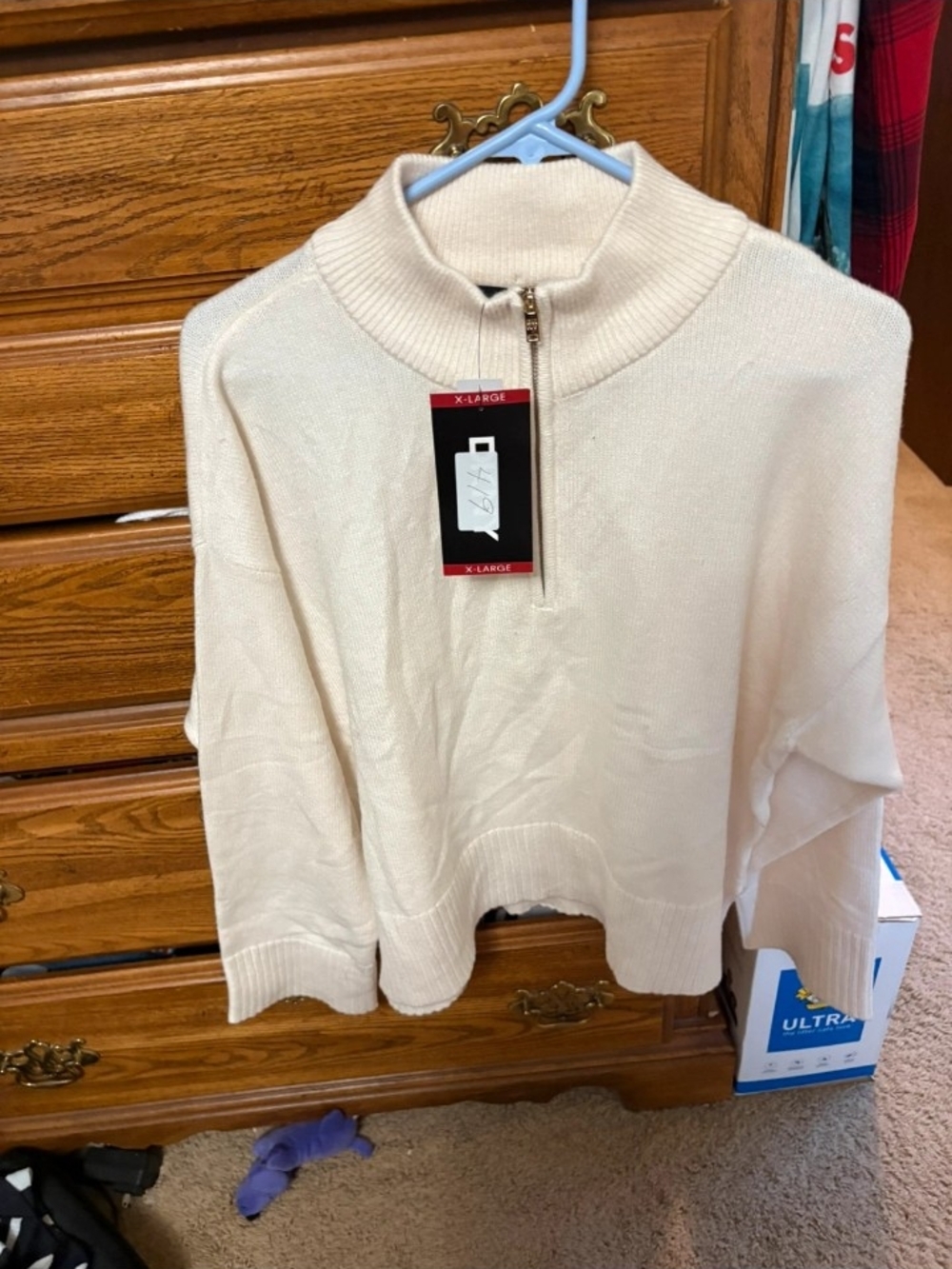 DKNY Quarter Zip Mock Neck Sweater Cream